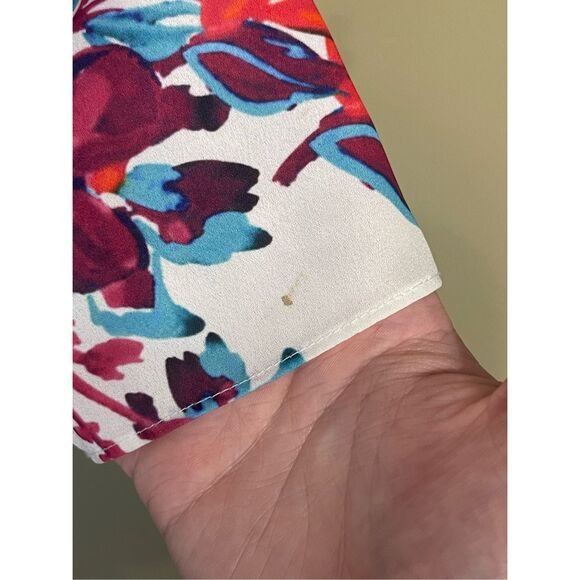 Devlin Womens White Pink Floral Cold Shoulder Off the Shoulder Blouse Medium - Picture 12 of 14